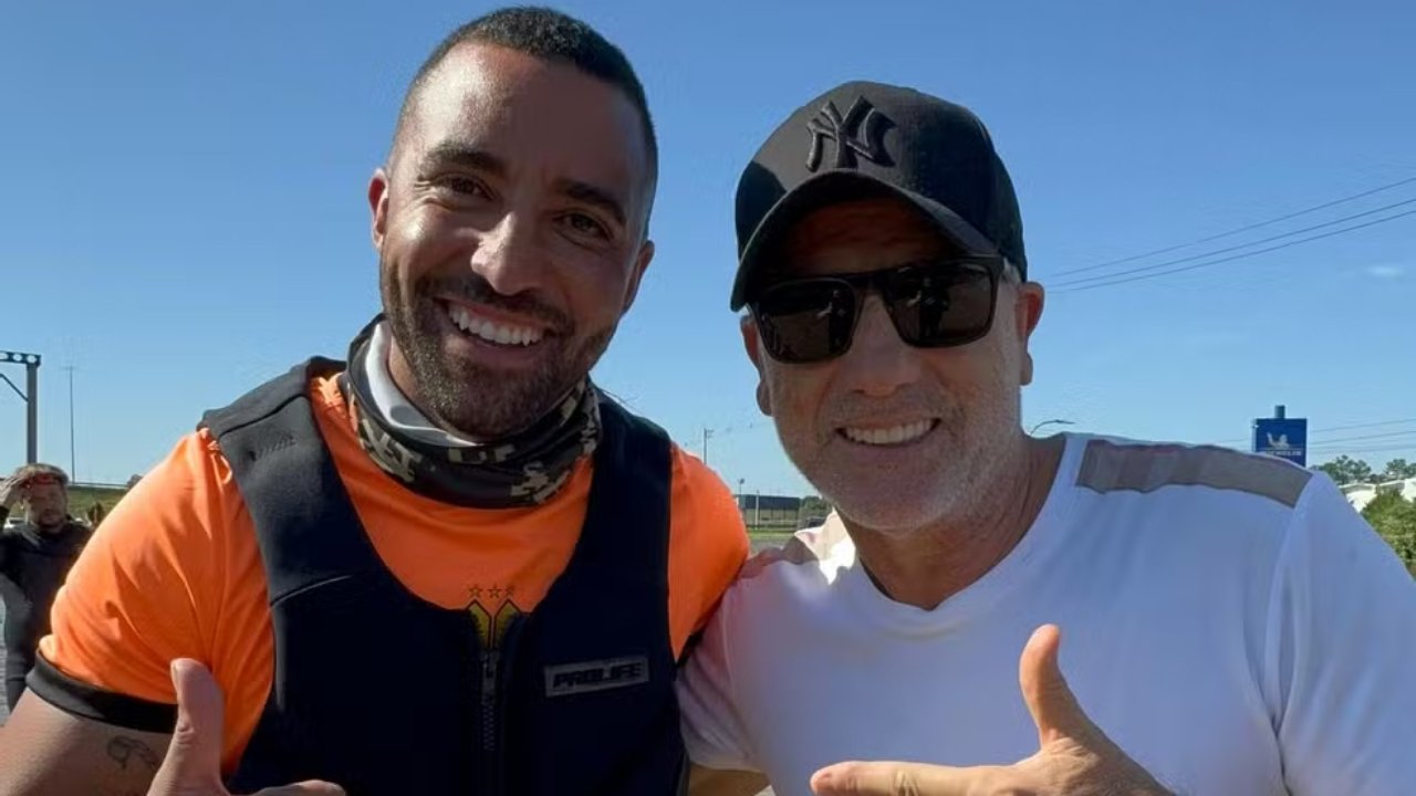 Renato Gaúcho, técnico do Grêmio, com Luis Sabino, um dos responsáveis pelo resgate do treinador (foto: Arquivo pessoal)