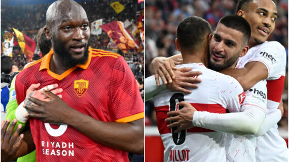 Montagem com fotos de jogadores de Roma e Bayer Leverkusen (foto: AFP)