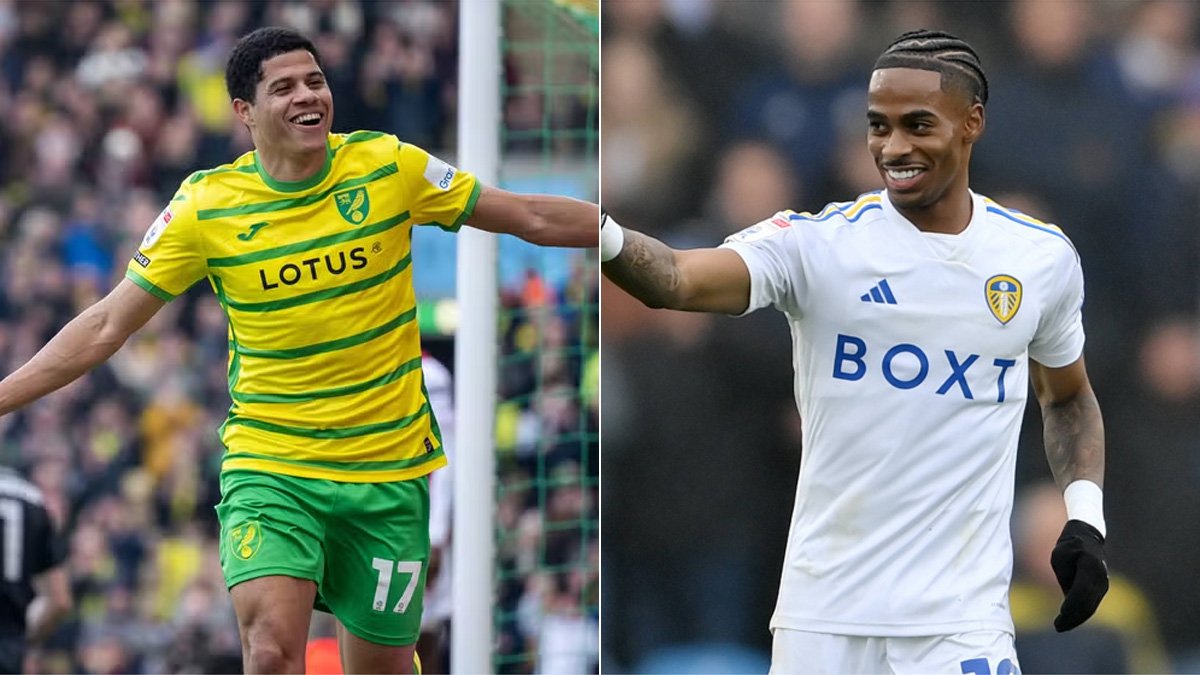 Gabriel Sara, brasileiro do Norwich, e Crys Summerville, holandês do Leeds (foto: Divulgação/Norwich e Leeds)