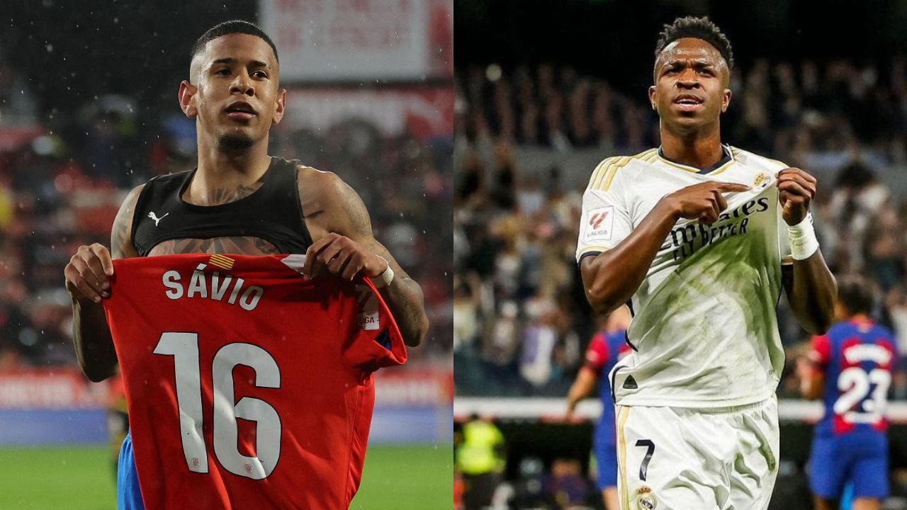 Savinho, atacante do Girona, e Vinícius Júnior, atacante do Real Madrid, fazem grande temporada (foto: LLUIS GENE/AFP e Instagram/Reprodução)