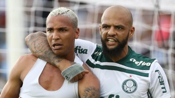 Deyverson e Felipe Melo atuaram juntos pelo Palmeiras (foto: Cesar Greco/Palmeiras)
