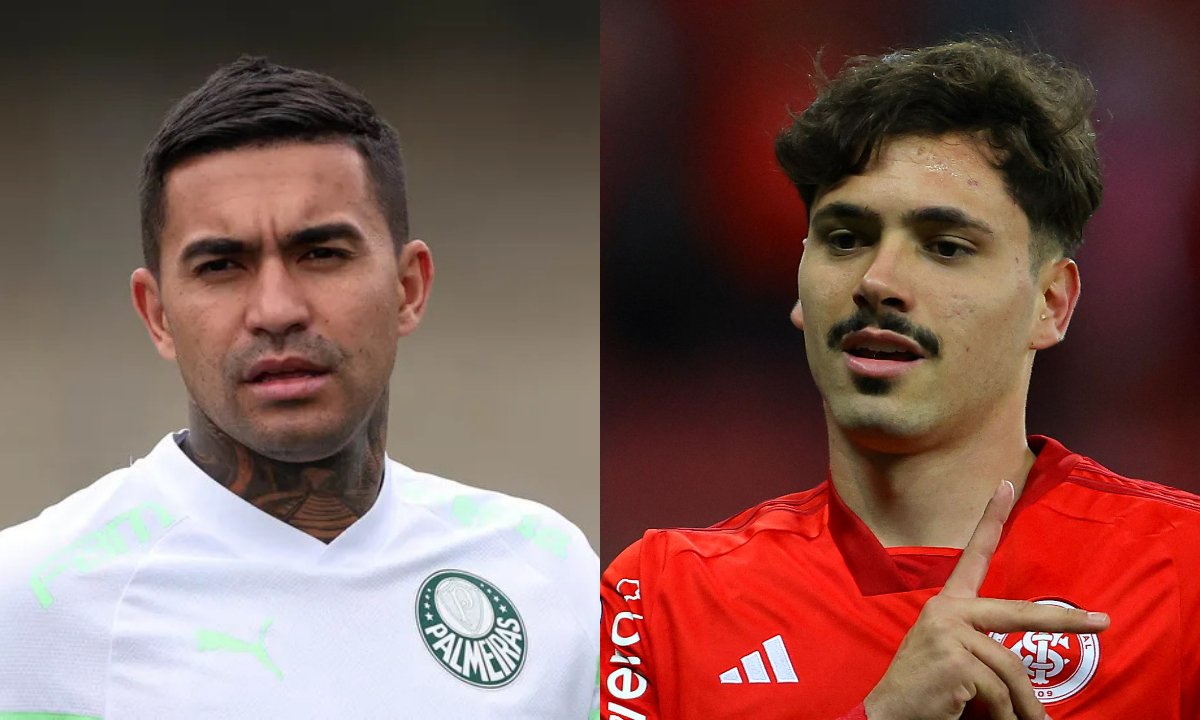 Dudu, do Palmeiras, e Maurício, do Internacional (foto: Montagem de fotos de Cesar Greco/Palmeiras e Silvio Avila/AFP)