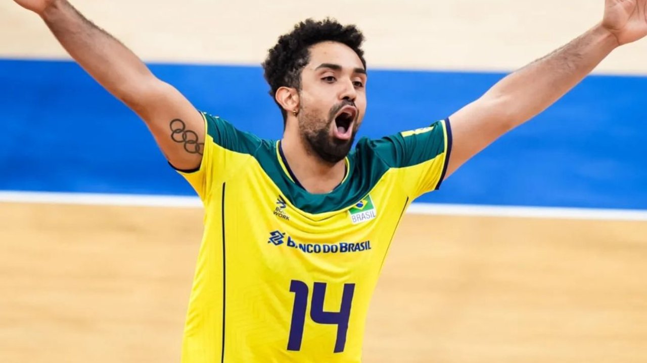 Cachopa comemorando ponto em vôlei (foto: Reprodução Instagram da CBV)