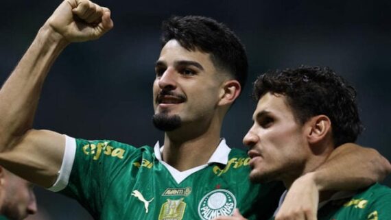 Flaco López comemora seu gol ao lado de Raphael Veiga (foto: Cesar Greco/Palmeiras/by Canon)