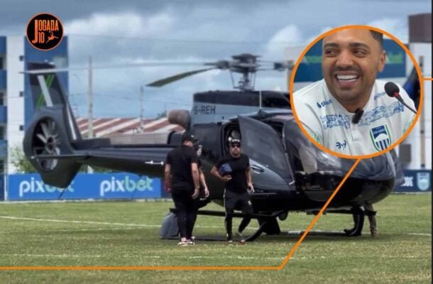 Tirullipa chegou ao CT do Serra Branca em helicóptero (foto: Divulgação/Serra Branca)