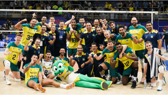 Jogadores de vôlei da Seleção Brasileira Masculina (foto: Maurício Val/FV Imagens/CBV

)