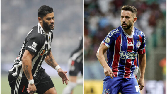 Hulk e Everton Ribeiro, destaques de Atlético e Bahia, respectivamente (foto: Alexandre Guzanshe/EM/D.A Press e Tiago Caldas/EC Bahia)