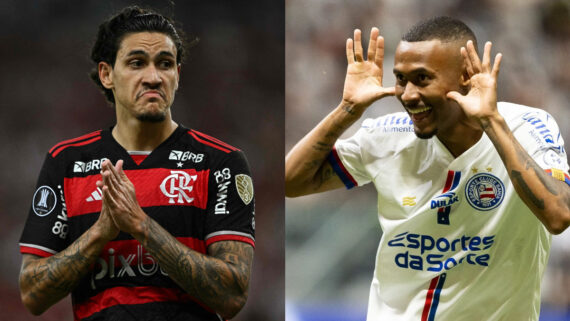 Flamengo e Bahia se enfrentam no Maracanã (foto: MAURO PIMENTEL/AFP e Letícia Martins/Bahia)