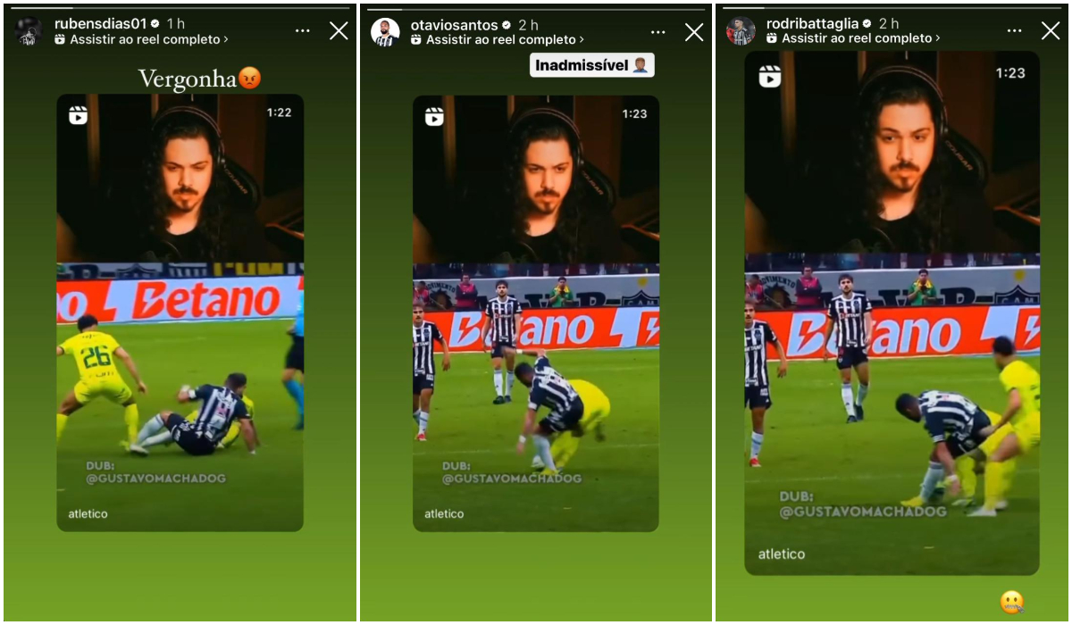 Rubens, Otávio e Battaglia protestaram contra expulsão de Hulk no Instagram - (foto: Reprodução/Instagram (3))