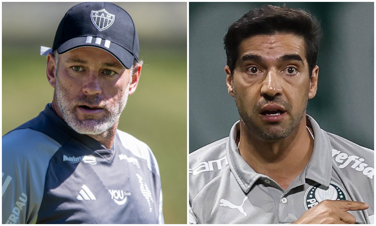 Gabriel Milito e Abel Ferreira, técnicos de Atlético e Palmeiras (foto: Pedro Souza/Atlético e Cesar Greco/Palmeiras/by Canon)