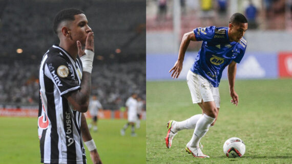 Savinho comemora gol pelo Atlético em 2022; Vitor Roque em ação pelo Cruzeiro em 2022 (foto: Gladyston Rodrigues/EM/D.A Press e Staff Images/Divulgação)