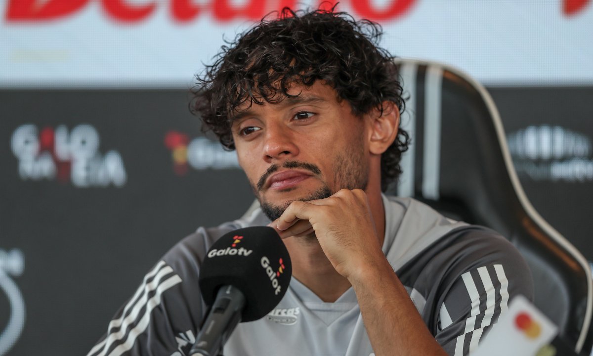 Gustavo Scarpa em entrevista coletiva pelo Atlético (foto: Pedro Souza/Atlético)