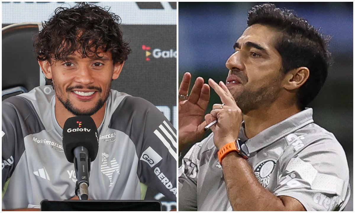 Scarpa em entrevista coletiva pelo Atlético e Abel Ferreira durante jogo do Palmeiras (foto: Pedro Souza/Atlético e César Greco/Palmeiras)