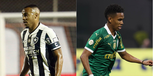 Marlon Freitas, do Botafogo, e Estêvão, do Palmeiras (foto: Vitor Silva/Botafogo e Cesar Greco/Palmeiras/by Canon)