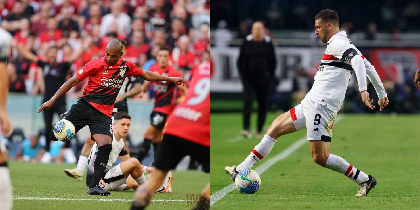 Fernandinho, do Athletico-PR e Calleri, do São Paulo (foto: José Tramontin/Athletico e Rubens Chiri/São Paulo)
