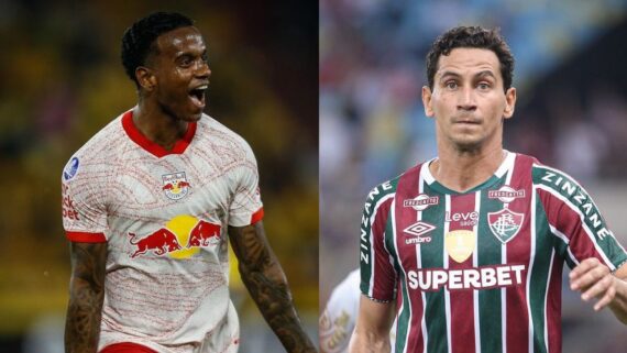 Jogadores das equipes em jogo (foto: Ari Ferreira/Red Bull Bragantino- MARCELO GONÇALVES / FLUMINENSE FC)