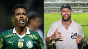 Estêvão, joia do Palmeiras, e Neymar, ídolo do Santos - Crédito: 