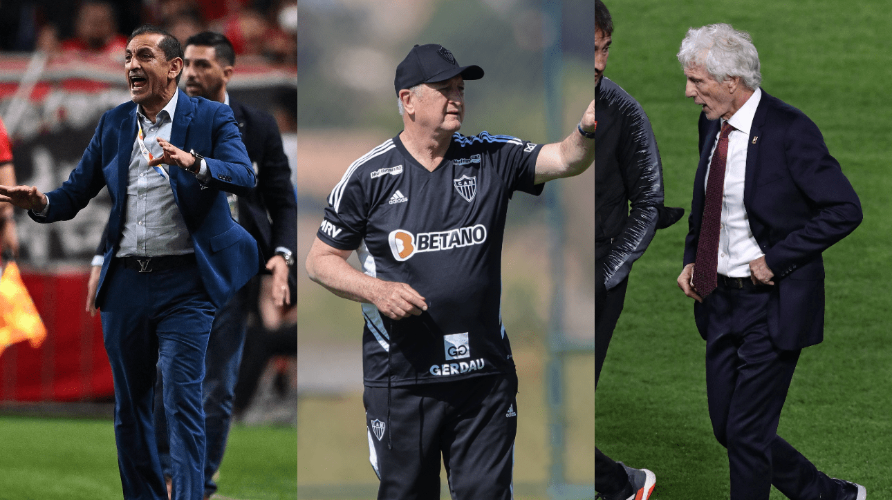 Técnicos Ramón Díaz, Felipão e José Pékerman (foto: Philip Fong/AFP; Pedro Souza/Atlético; Alejandro Pagni/AFP)