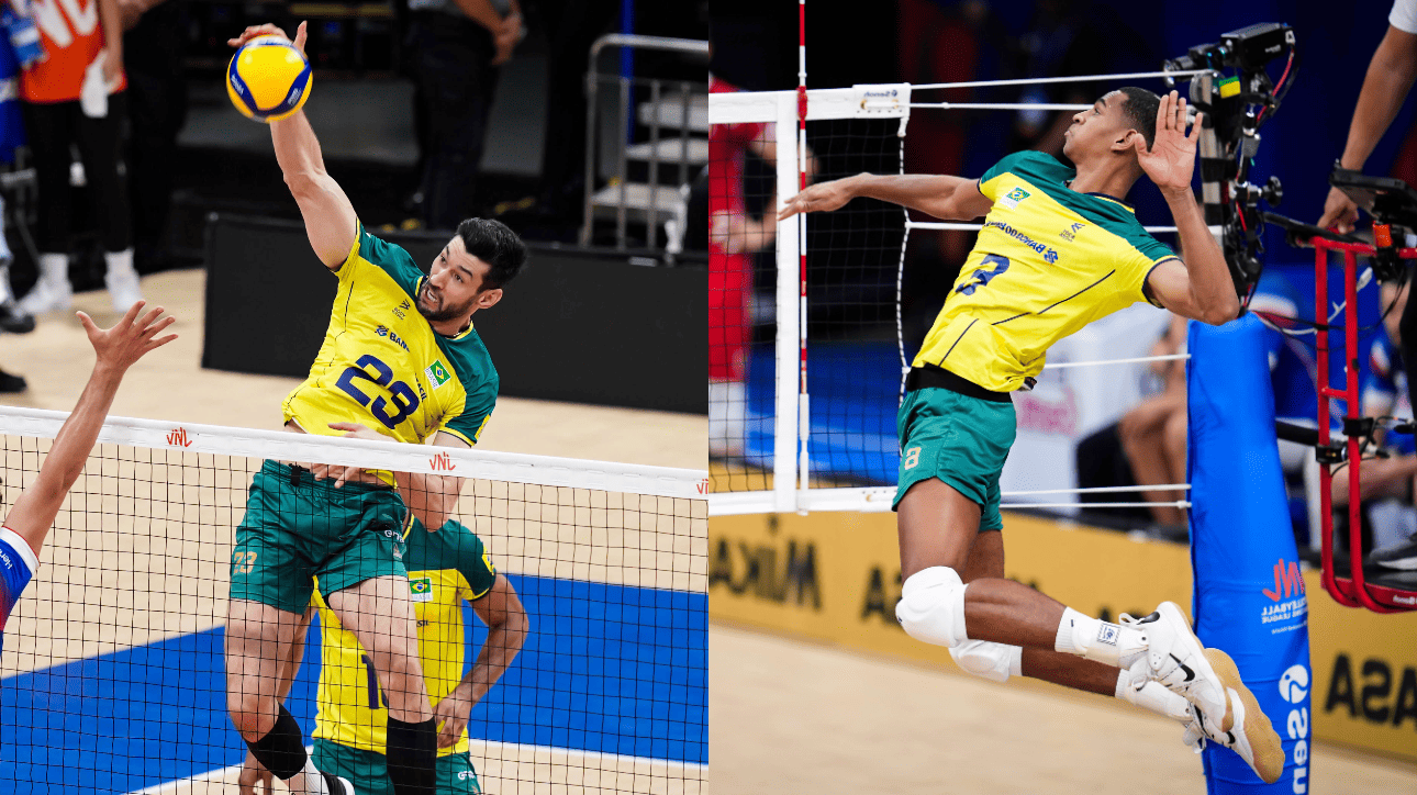 Flávio, central da Seleção Brasileira e do Trentino, e Adriano, ponteiro da Seleção Brasileira e do Campinas (foto: Divulgação/FIVB)