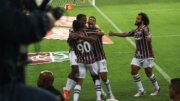 Jogadores do Fluminense comemorando gol sobre Palmeiras, pelo Brasileiro (foto: Marina Garcia/Fluminense)