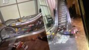 vidros quebrados em escada rolante do estádio em Miami (foto: Reprodução redes sociais)