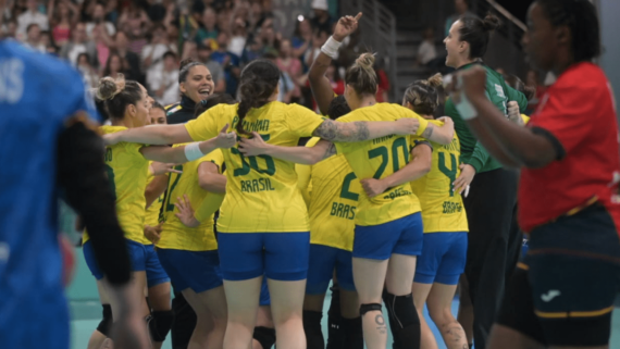 Jogadoras da Seleção Brasileira Feminina de Handebol na Olimpíada de Paris 2024 (foto: Leandro Couri/EM/D.A Press)