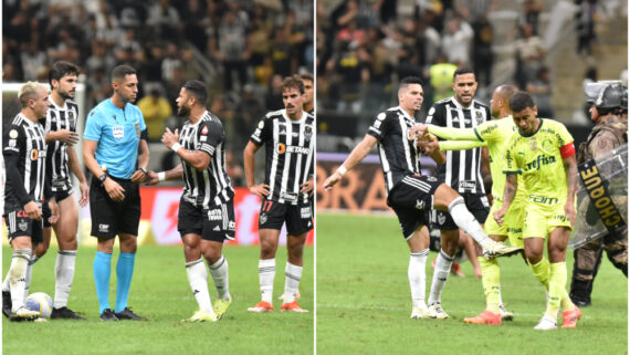Atlético e Palmeiras fizeram jogo recheado de polêmicas na Arena MRV (foto: Montagem com imagens de Ramon Lisboa/EM/D.A Press)