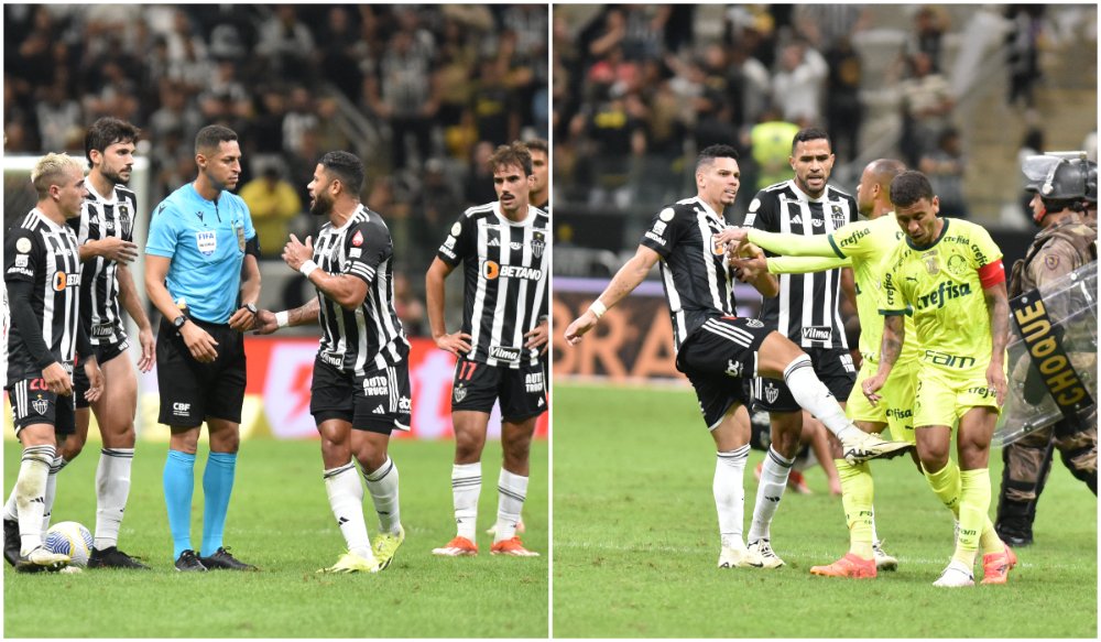 Atlético e Palmeiras fizeram jogo recheado de polêmicas na Arena MRV (foto: Montagem com imagens de Ramon Lisboa/EM/D.A Press)