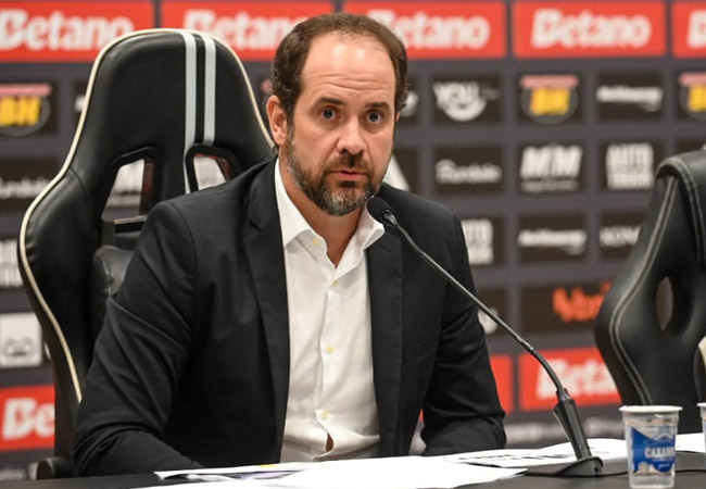 Bruno Muzzi, CEO Do Atlético, em entrevista coletiva na Arena MRV - (foto: Leandro Couri/EM/D.A Press)