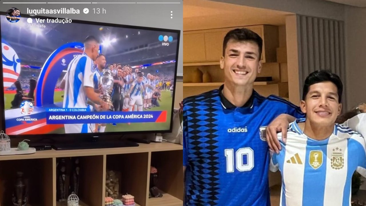 Jogadores argentinos do Cruzeiro comemoram o título da Seleção Argentina (foto: Reprodução)