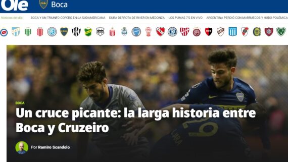 Olé noticia histórico entre Boca e Cruzeiro (foto: Reprodução)