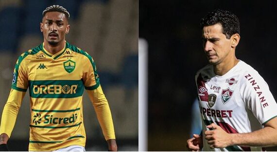 Derik Lacerda, do Cuiabá, e Ganso, do Fluminense (foto: AssCom Dourado e MARCELO GONÇALVES / FLUMINENSE FC)