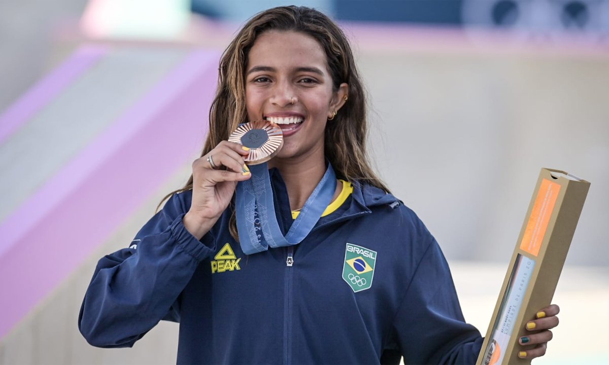Rayssa Leal, medalhista de bronze em Paris 2024 (foto: Leandro Couri/EM D.A Press)