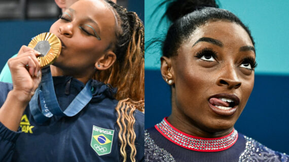 Rebeca Andrade e Simone Biles (foto: Leandro Couri/EM/D.A Press---AFP)