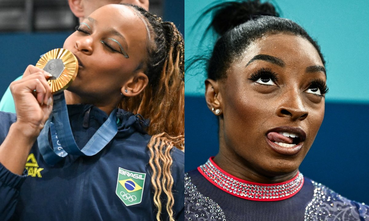 Rebeca Andrade e Simone Biles (foto: Leandro Couri/EM/D.A Press---AFP)