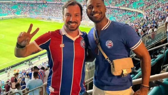 Emerson Ferretti, presidente do Bahia, e namorado Jordan Dafner na Arena Fonte Nova (foto: Reprodução/Instagram)