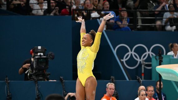 Rebeca Andrade nos Jogos Olímpicos de Paris (foto: Leandro Couri/EM/D.A Press)