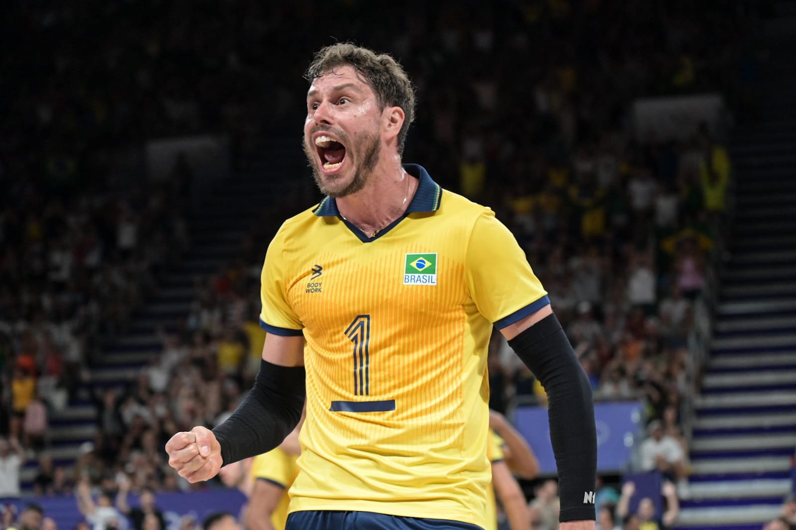 Levantador Bruninho em derrota do Brasil para os Estados Unidos nos Jogos Olímpicos de Paris 2024 (foto: Leandro Couri/EM/D.A Press)