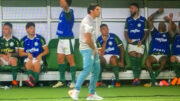 Abel Ferreira, técnico do Palmeiras, com a mão nas partes íntimas (foto: Reprodução)