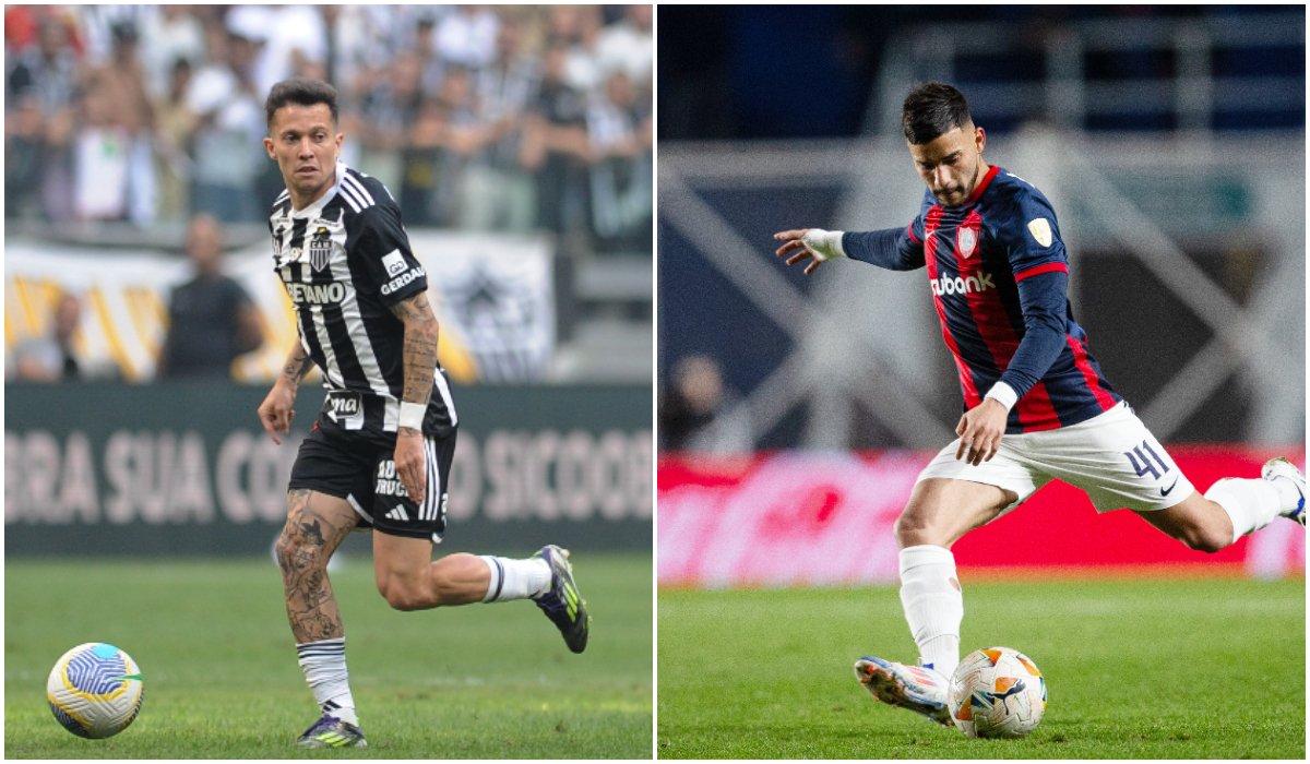 Bernard e Leguizamón, jogadores de Atlético e San Lorenzo, respectivamente (foto: Alexandre Guzanshe/EM/D.A Press e Divulgação/San Lorenzo)