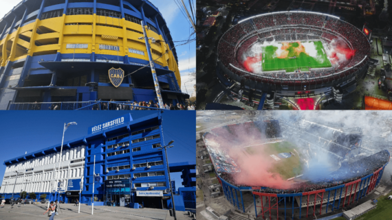 Bombonera, Monumental, José Amalfitani e Nuevo Gasómetro (foto: João Victor Pena/No Ataque/D.A Press; Divulgação/River Plate; Luis Robayo/AFP; Divulgação/San Lorenzo)