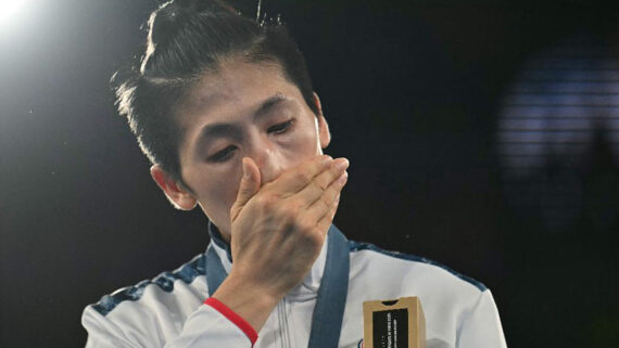 Taiwanesa Lin Yu-ting ganhou a medalha de ouro na categoria feminina até 57 kg no boxe (foto: Mauro PIMENTEL/AFP)