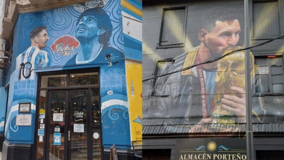 Homenagens a Messi em lojas de Buenos Aires (foto: João Victor Pena/No Ataque)