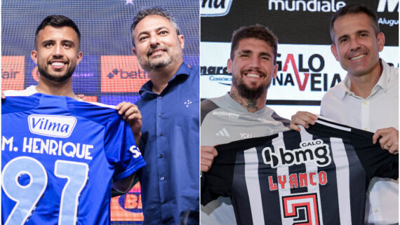 Matheus Henrique e Lyanco foram os reforços mais caros de Cruzeiro e Atlético, respectivamente, para 2024 (foto: Gustavo Aleixo/Cruzeiro e Pedro Souza/Atlético)