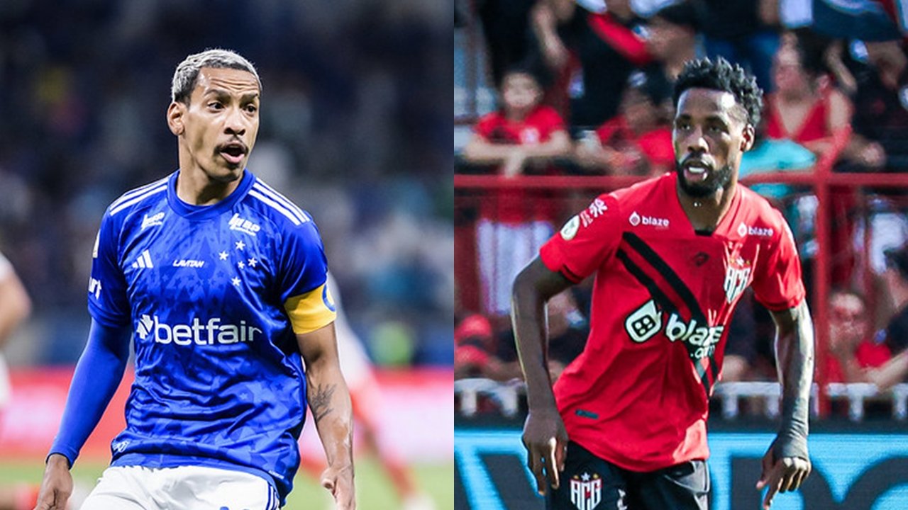 Jogadores de Cruzeiro e Atlético-GO (foto: Gustavo Aleixo/Cruzeiro e Ingryd Oliveira/ACG)