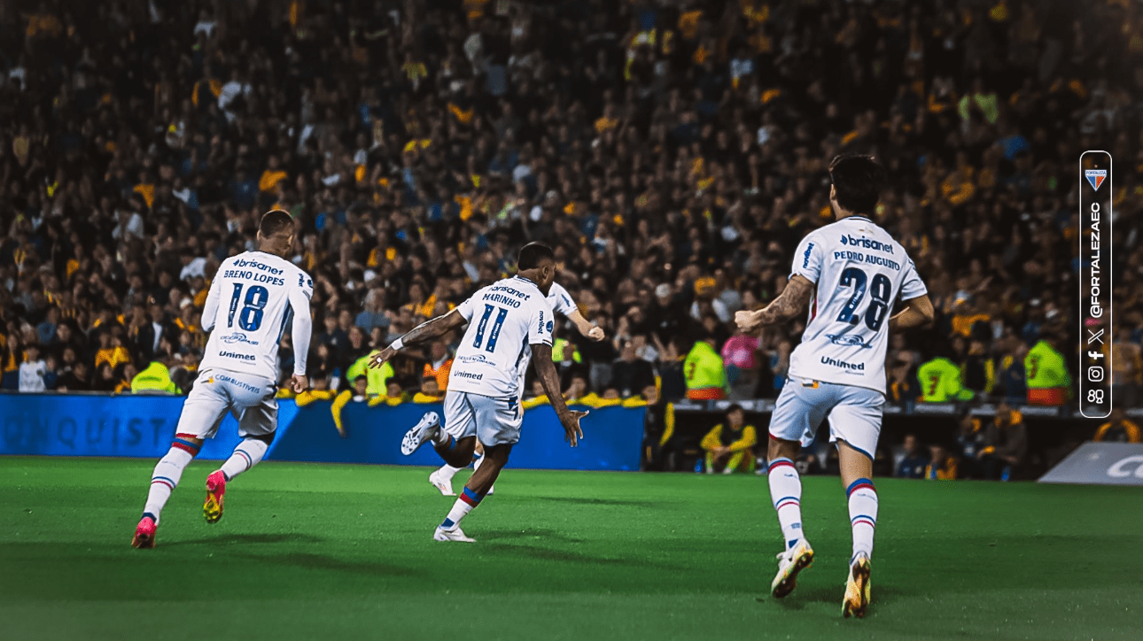 Marinho, do Fortaleza, comemorando gol sobre Rosario, pela Sul-Americana (foto: Matheus Amorim/FEC)