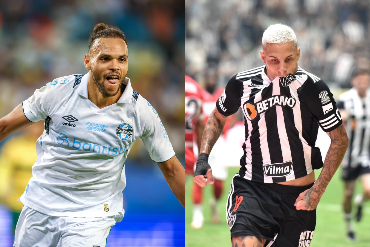 Martin Braithwaite (esquerda) e Guilherme Arana (direita) (foto: Lucas Ubel/Grêmio e Ramon Lisboa/EM/D.A Press)