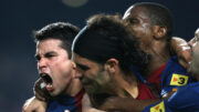 Saviola comemora gol pelo Barcelona em 2007 (foto: Lluis Gene/AFP)