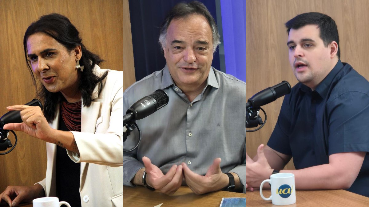 Mauro Tramonte (centro, 30% das intenções de voto), Duda Salabert (esquerda, 12%), e Bruno Engler (12%, à direita), são os candidatos mais bem colocados segundo pesquisa sa Quaest divulgada nessa quarta (28/8) (foto: Jair Amaral/EM/D.A Press)