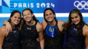 Maria Paula Heitmann, e Stephanie Balduccini, Gabrielle Roncatto e Maria Fernanda Costa formam o time brasileiro na final feminina do revezamento 4x200m livre em Paris 2024 (foto: Sátiro Sodré/CBDA)